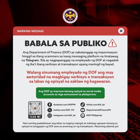 telegram scandals philippines|DOF warns public on proliferation of scammers on messaging app Tele.